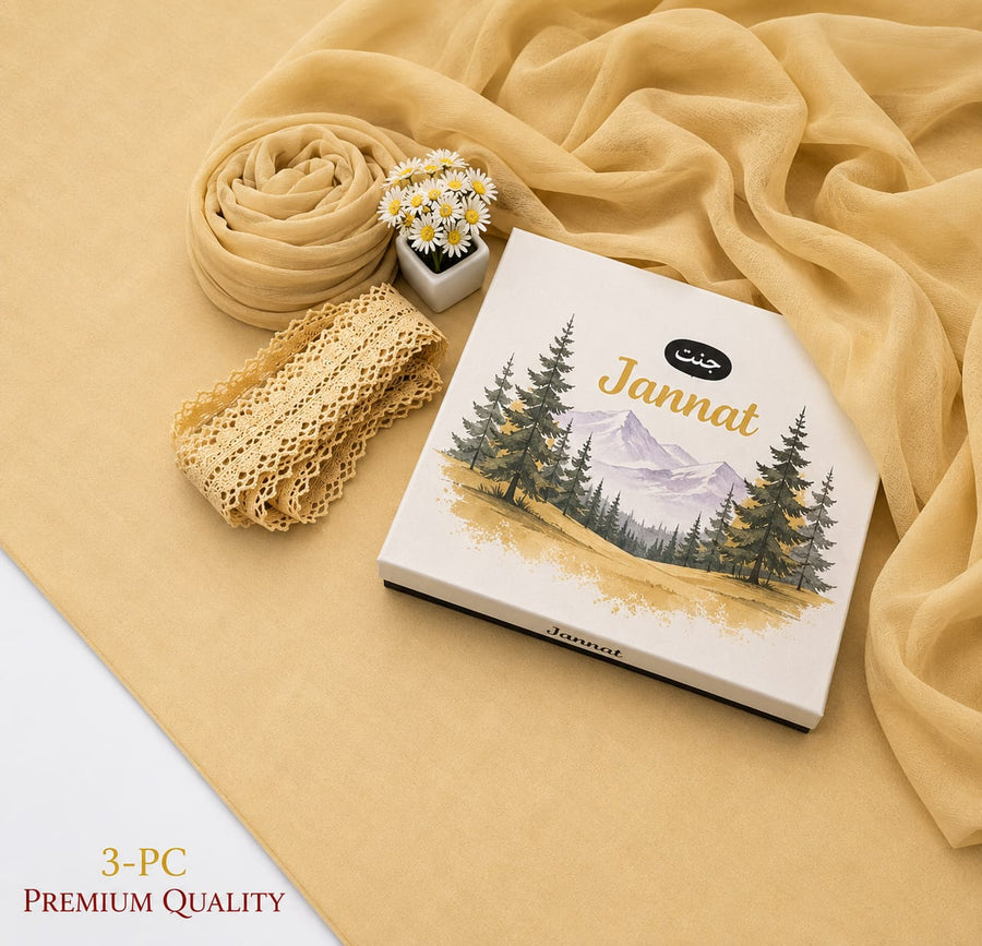 JANNAT Brand Mustard Golden 3PC Lawn Suit – Premium Branded Collection