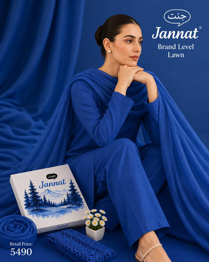 JANNAT Brand Royal Blue 3PC Lawn Suit – Premium Branded Collection