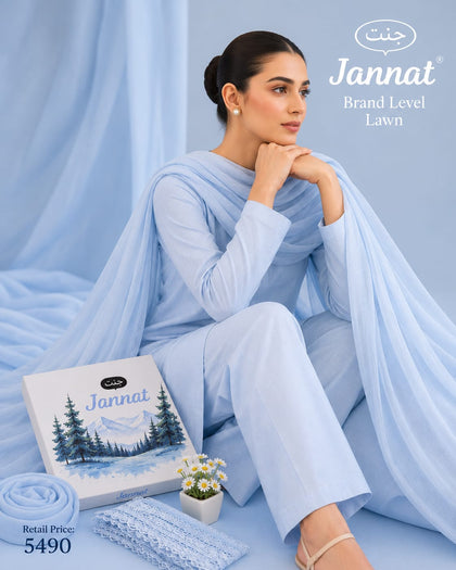 JANNAT Brand Light Blue 3PC Lawn Suit – Premium Branded Collection