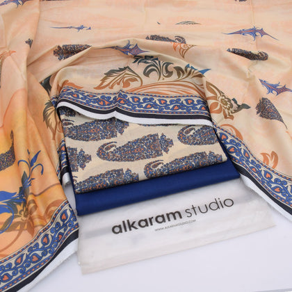 Alkaram Summer Lawn 2026 – Beige & Blue