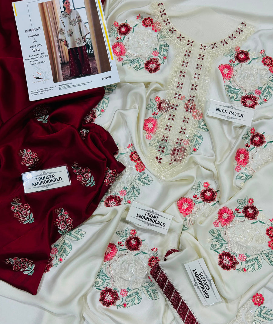 Umaima Inspired Luxury Embroidered Shamoze Silk 2-Piece Suit