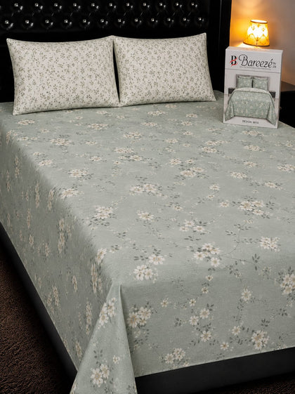 Sage Green Floral Pure Cotton Bedsheet Set