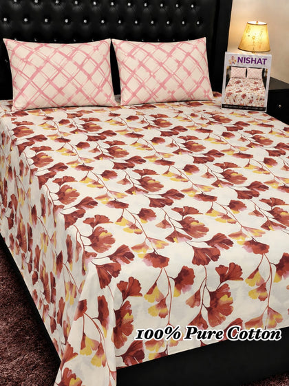 Burgundy Floral Pure Cotton Bedsheet Set