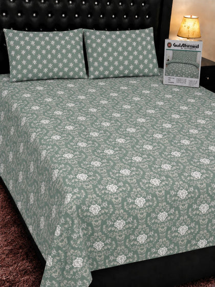 Mint Green Floral Pattern Pure Cotton Bedsheet Set