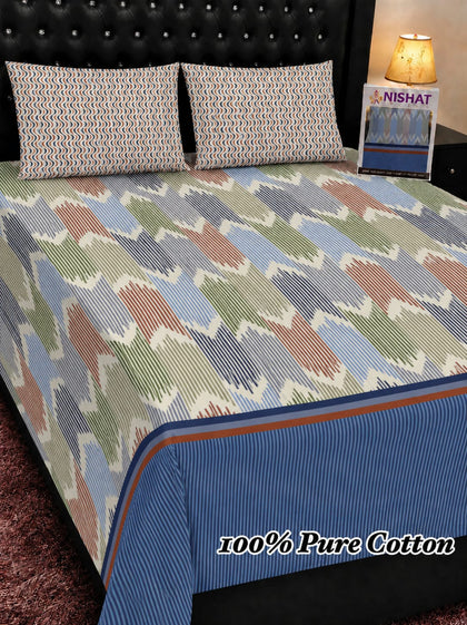 Multicolor Chevron Pure Cotton Bedsheet Set
