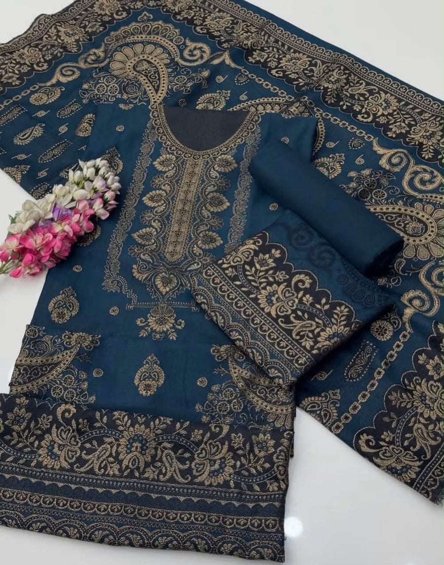 Premium Pashmina Jacquard 3-Piece Winter Suit