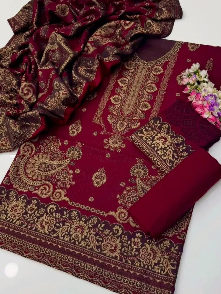Premium Pashmina Jacquard 3-Piece Winter Suit