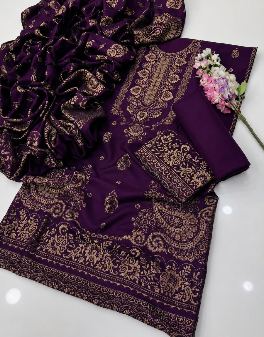 Premium Pashmina Jacquard 3-Piece Winter Suit