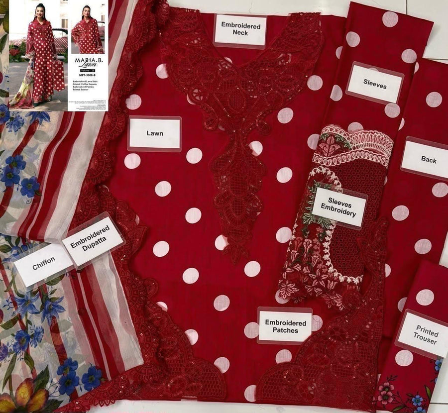 Red Floral Printed Dhanak 3-Piece Suit
