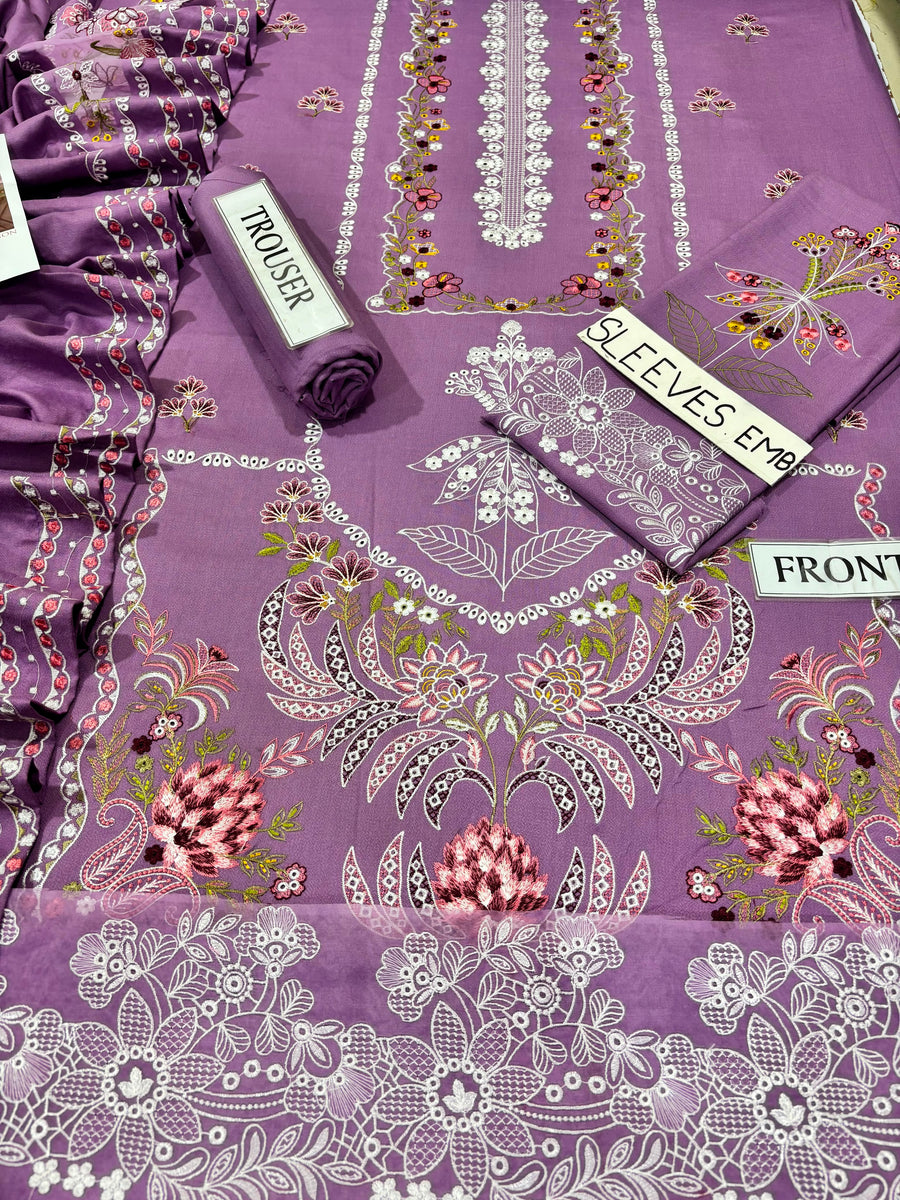 Elegant Lavender Printed 3-Piece Suit with Embroidered Dupatta