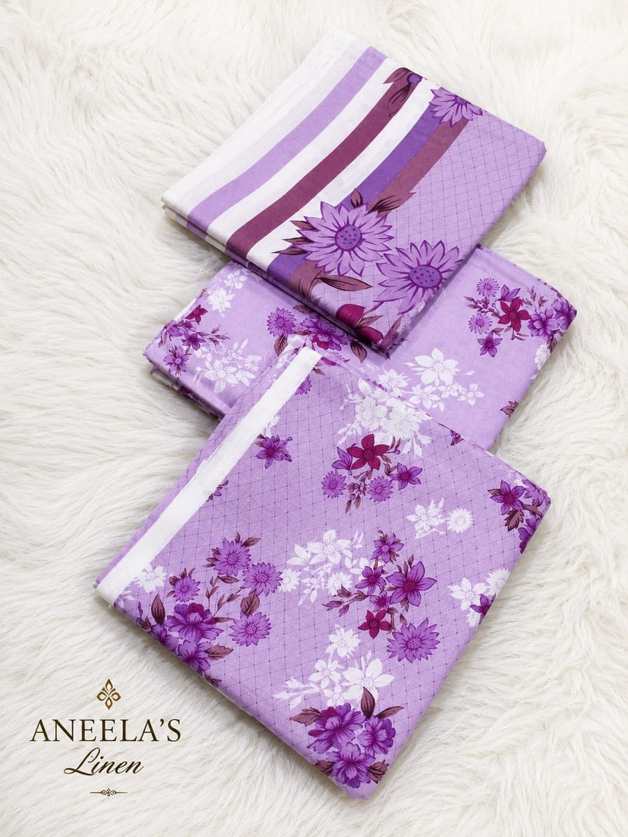 Lavender Bloom – Three-Piece Printed Linen Ensemble