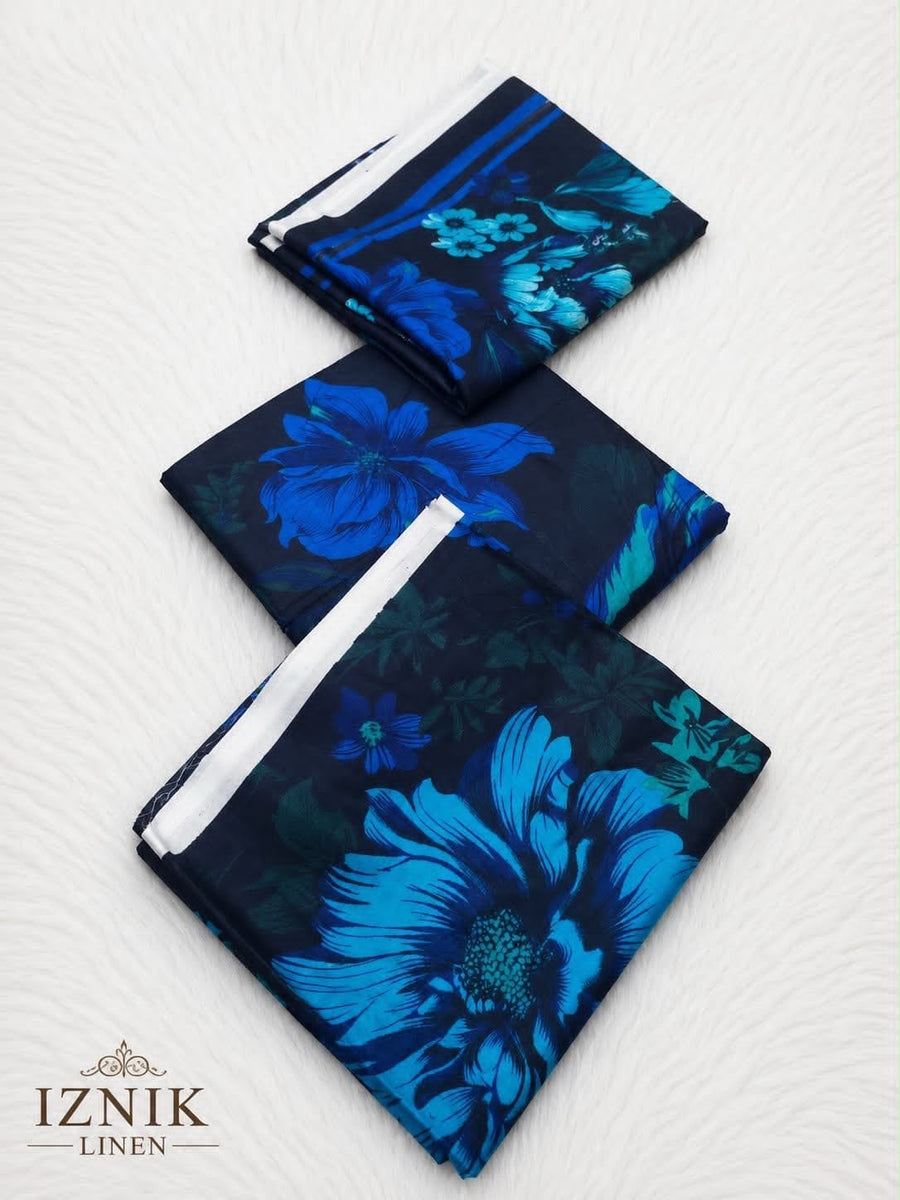 Sapphire Bloom – 3-Piece Unstitched Printed Linen Suit