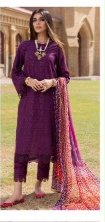 Dark Purple Chikankari Suit with Bandhani Chunri Printed Dupatta