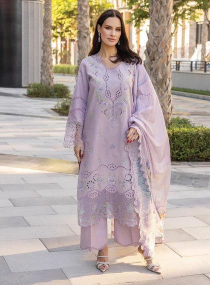 Soft Pastel Purple Schiffli & Floral Printed Dupatta Edition