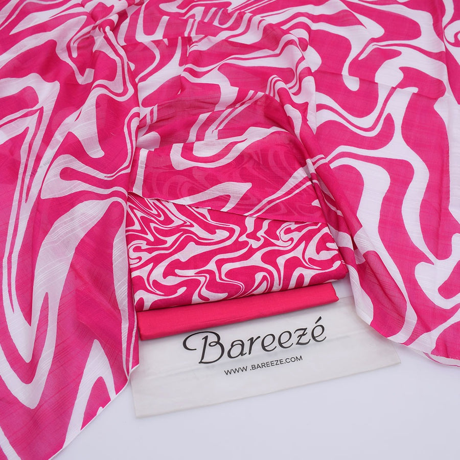 Bareezé Pink Swirl — Premium 3-Piece Printed Lawn Suit