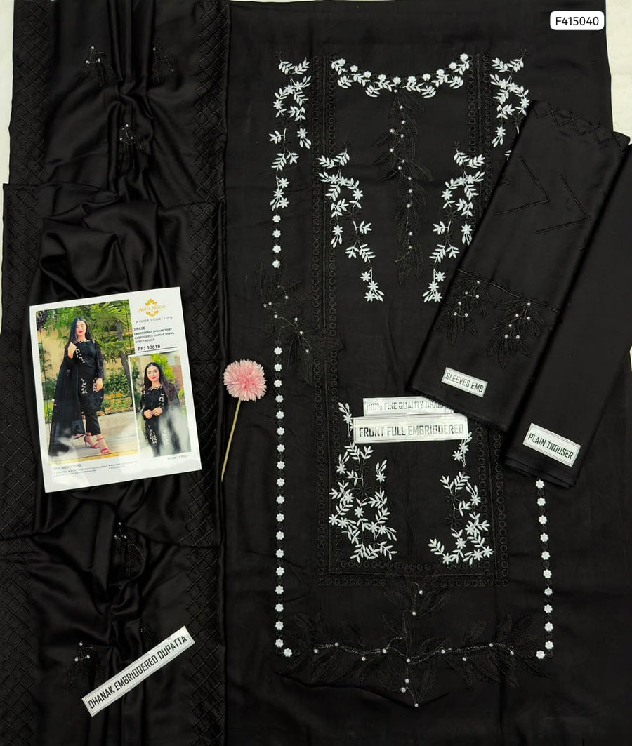 Luxury Teal Blue Dhanak 3PC Suit – Fully Embroidered Shirt & Dupatta