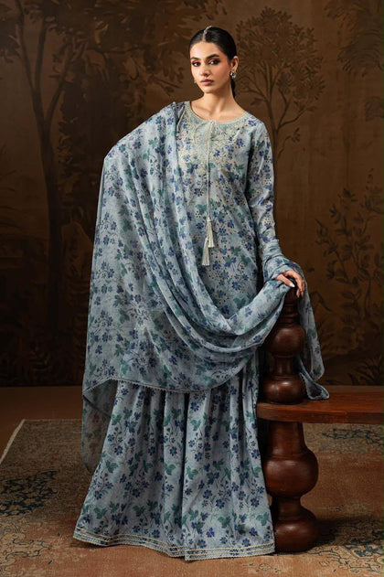 Premium Printed Silk Kurta & Sharara Set with Digital Printed Dupatta