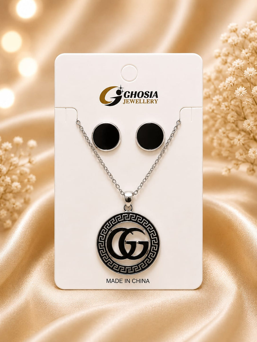 Jewellery Elegant Gold-Plated Black Pendant & Earring Set | Luxury Fashion Jewelry