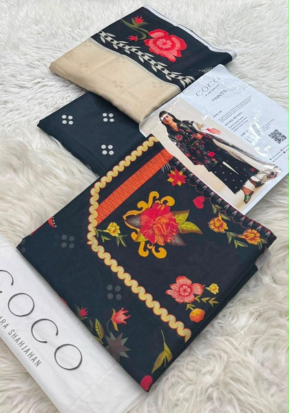 Coco, Orient & Sana Safinaz Lawn 3-Piece Unstitched Suit Vol. 1 – Printed Lawn Voil Dupatta & Cambric Trouser