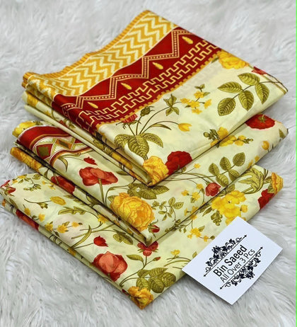 Bin Saeed All Over Printed Lawn 3-Piece Unstitched Suit with Printed Voil Dupatta