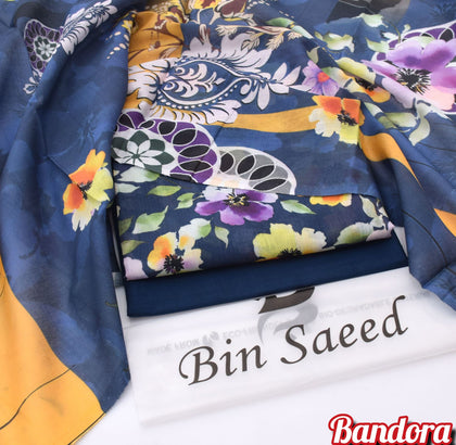 Mix Brands 3-Piece Digital Lawn Suit – Royal Blue Floral Shirt with Yellow & Violet Dupatta