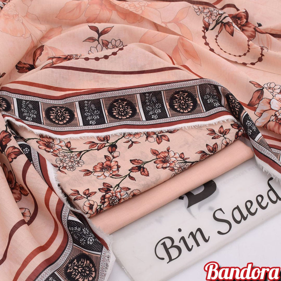 Digital Printed 3-Piece Lawn Collection 90/70 Quality Lawn with Bandora Woven Texture Dupatta