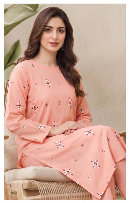 Bareeze Winter Collection 26-27 Airjet Dhanak 2-Piece Peach Embroidered Suit