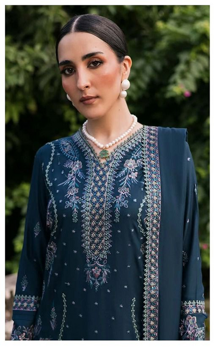 Maria B Winter Collection 2026-27 Premium Airjet Dhanak 3-Piece Teal Embroidered Suit with Embroidered Dhanak Shawl