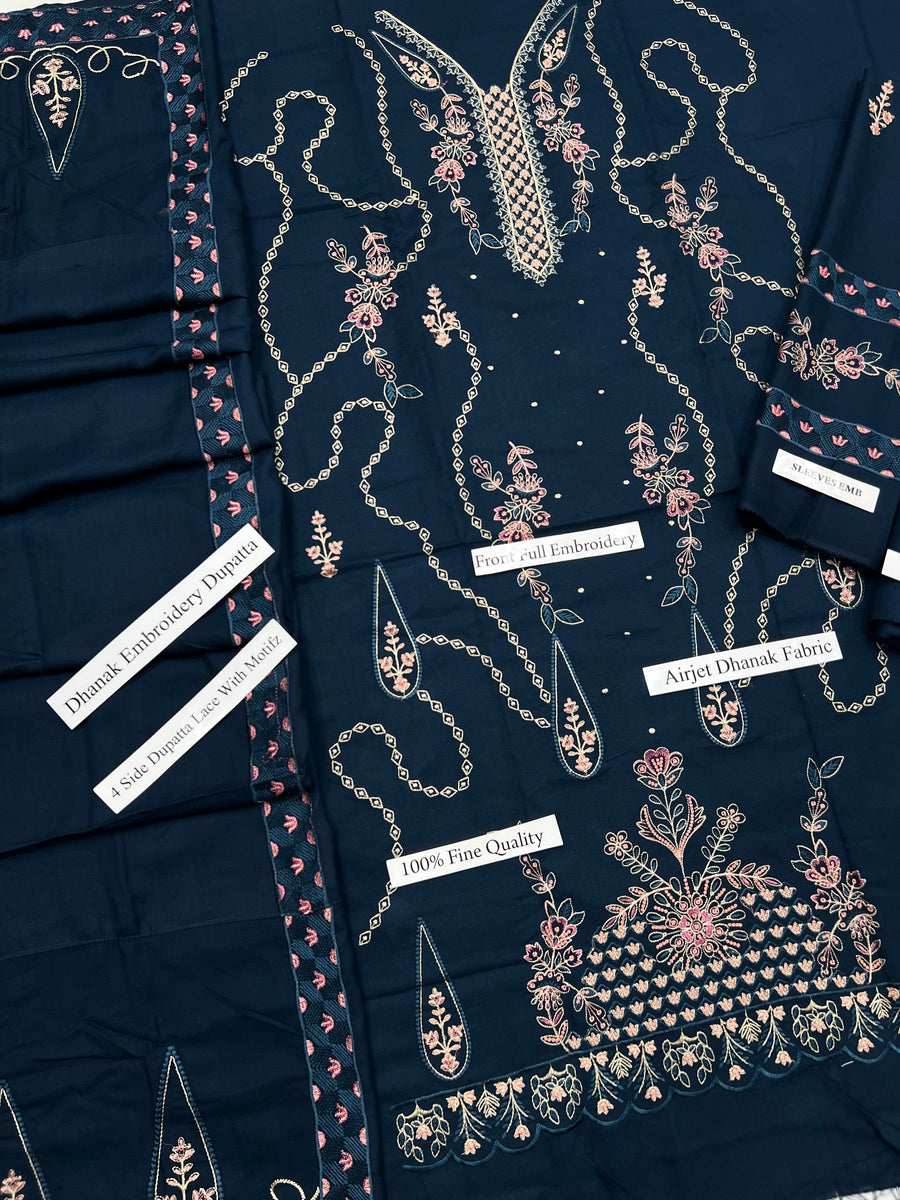Maria B Winter Collection 2026-27 Premium Airjet Dhanak 3-Piece Teal Embroidered Suit with Embroidered Dhanak Shawl