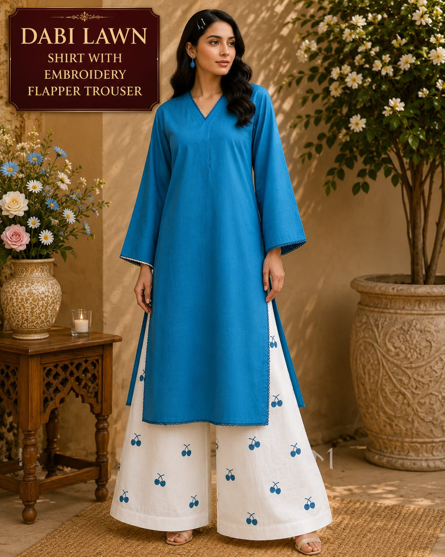 Waniya Noor Stitched Lawn 2PC Suit Solid Maroon Red Shirt Lace Embellished White Embroidered Flapper Trouser Ready to Wear