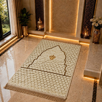 Top Madina Style Crown Design Soft Velvet Prayer Mat (Janamaz)