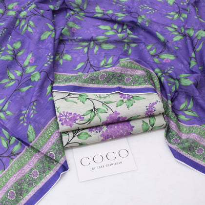 COCO by Zara Shahjahan Summer 2026 | Digital Printed Purple & Green Lawn 3-Piece Suit