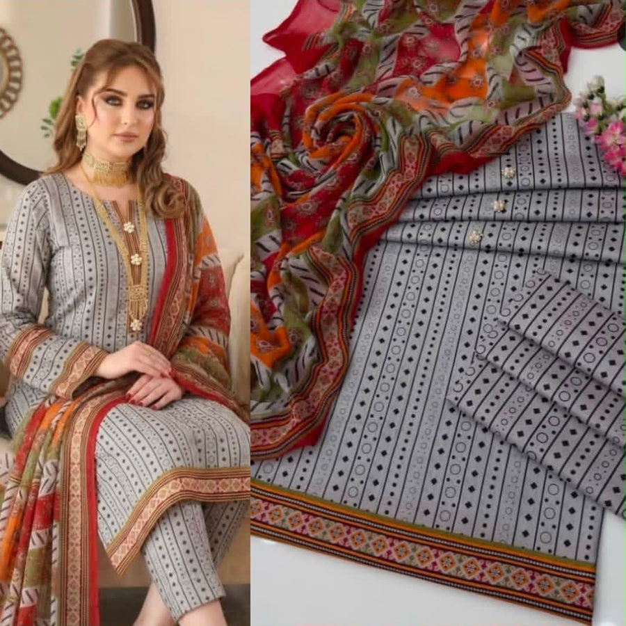 Lulusar Digital Printed 3-Piece Shamooz Silk Outfit