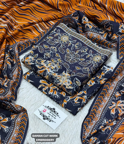 Bin Saeed Stock Clearance Sale: 3-Piece Daman Cut Work Embroidered Lawn Suit