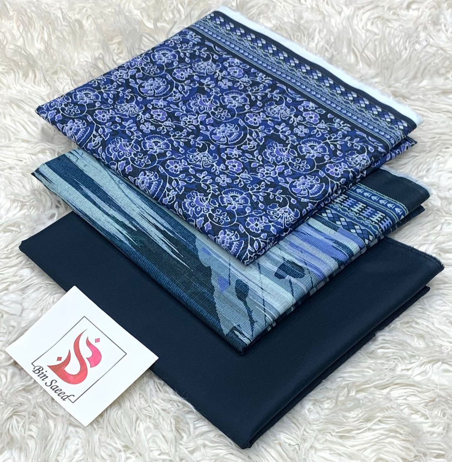 Bin Saeed Original Printed Lawn Collection | Blue & Indigo 3-Piece Summer Suit