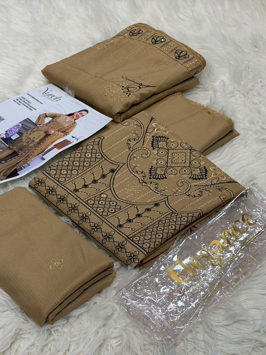 Nureh by Elegance Chamki Dhanak Embroidered 3-Piece Unstitched Winter Collection