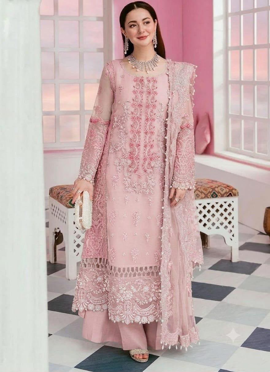 Elaaf Bridal Grey Organza Handwork Embroidered Suit – Adda Work, Pearls & Ready-to-Wear Dupatta
