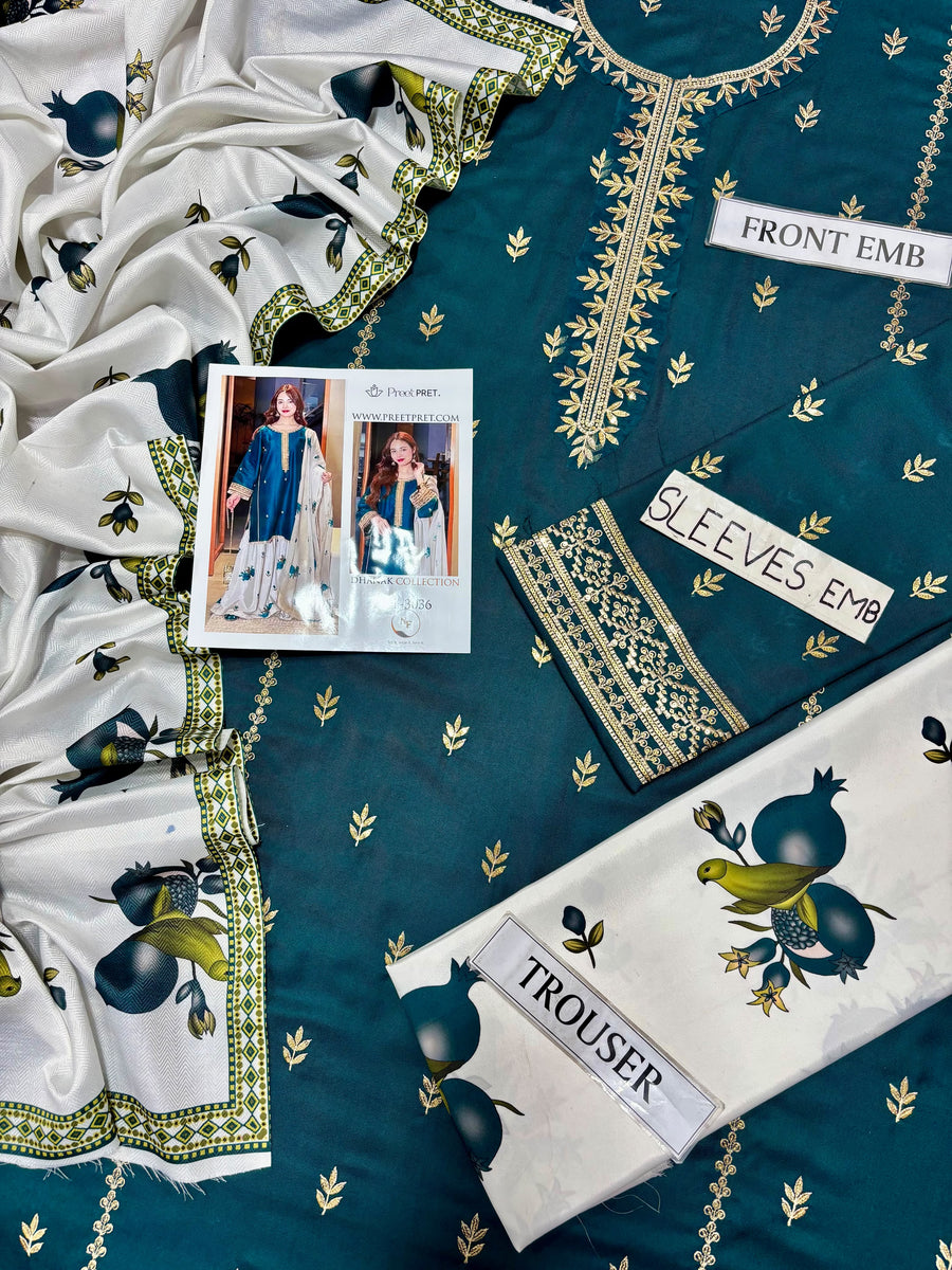 Preet Pret Wear Winter Collection 2026-2027 | 3PC Embroidered Dhanak Suit (NF 3036)