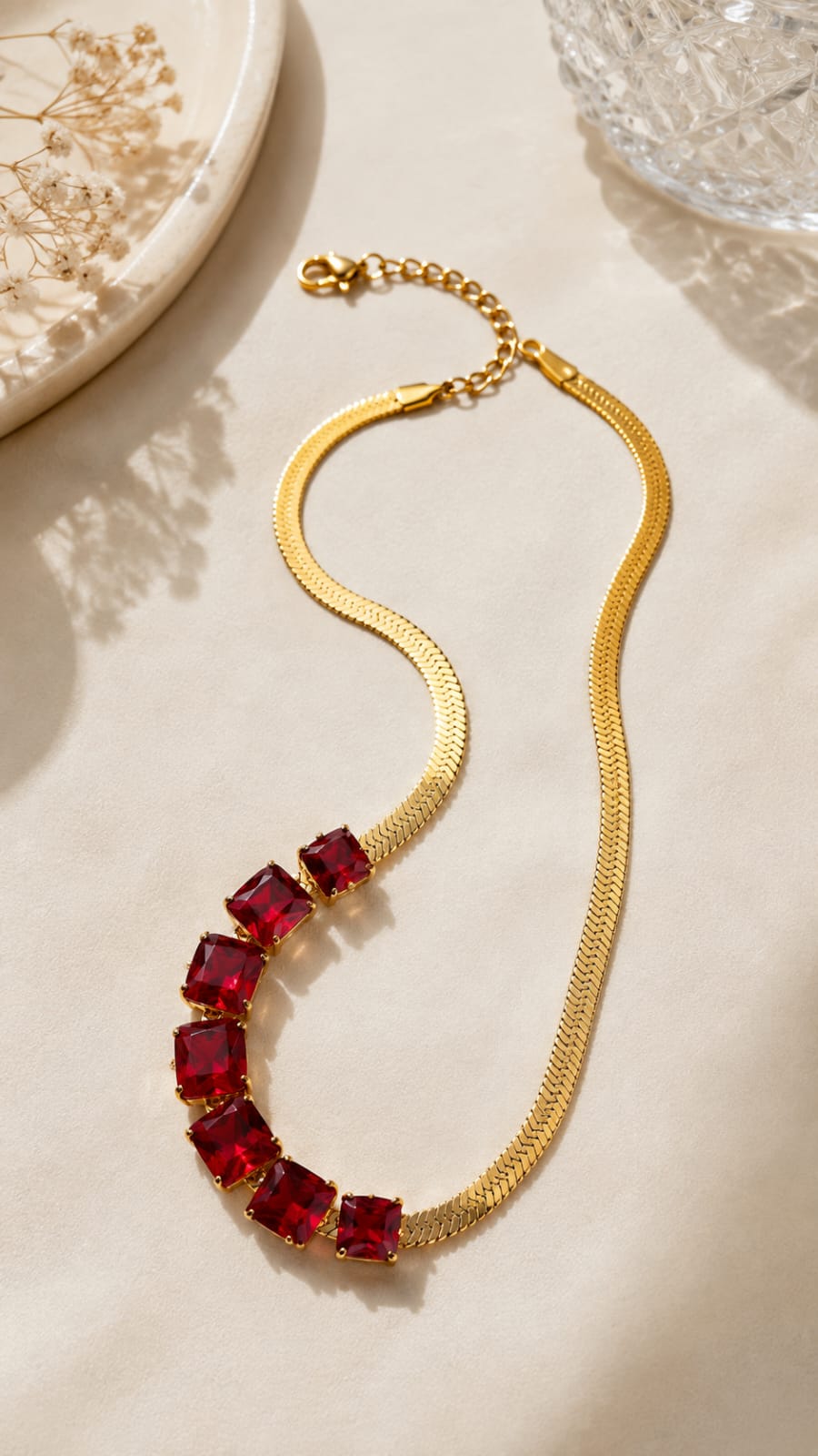 Premium Stainless Steel Red Stone Necklace | Elegant Fashion Jewelry