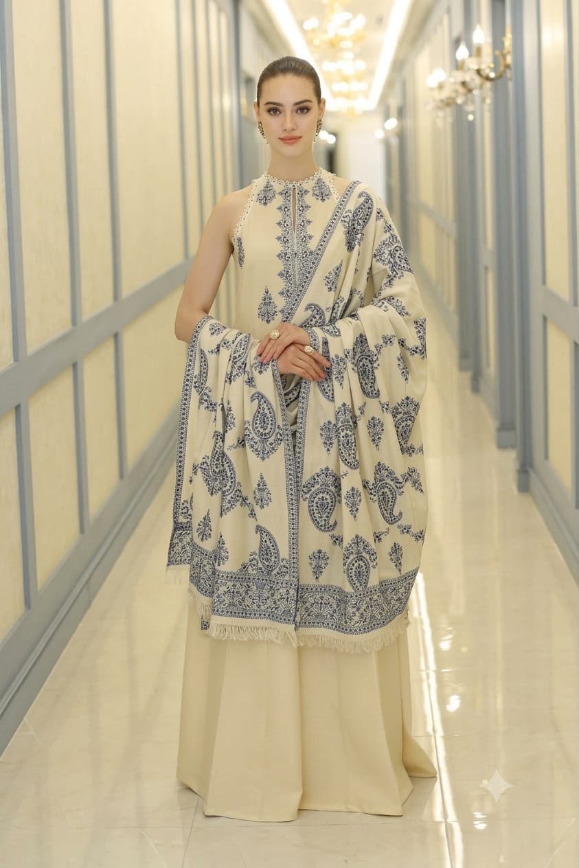 Bareeze Winter Dhanak Collection 2026-2027 | 3PC Heavy Embroidered Suit (D#3017)
