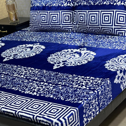 Royal Blue 3-Piece King Size Soft Fleece Bedsheet Set with Pillow Covers