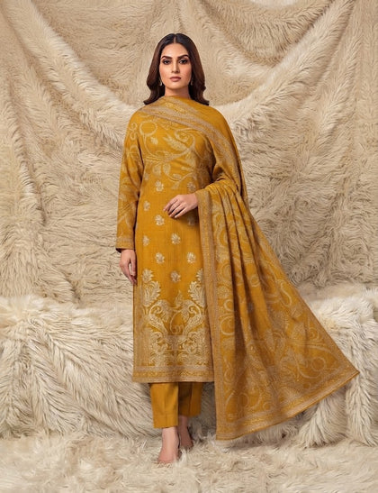 Regalia Premium Mustard Jacquard Cambric 3-Piece Unstitched Suit