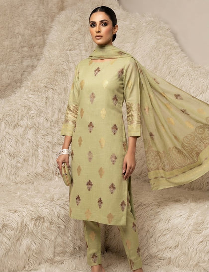 Premium Pistachio Green Jacquard Cambric 3-Piece Unstitched Suit