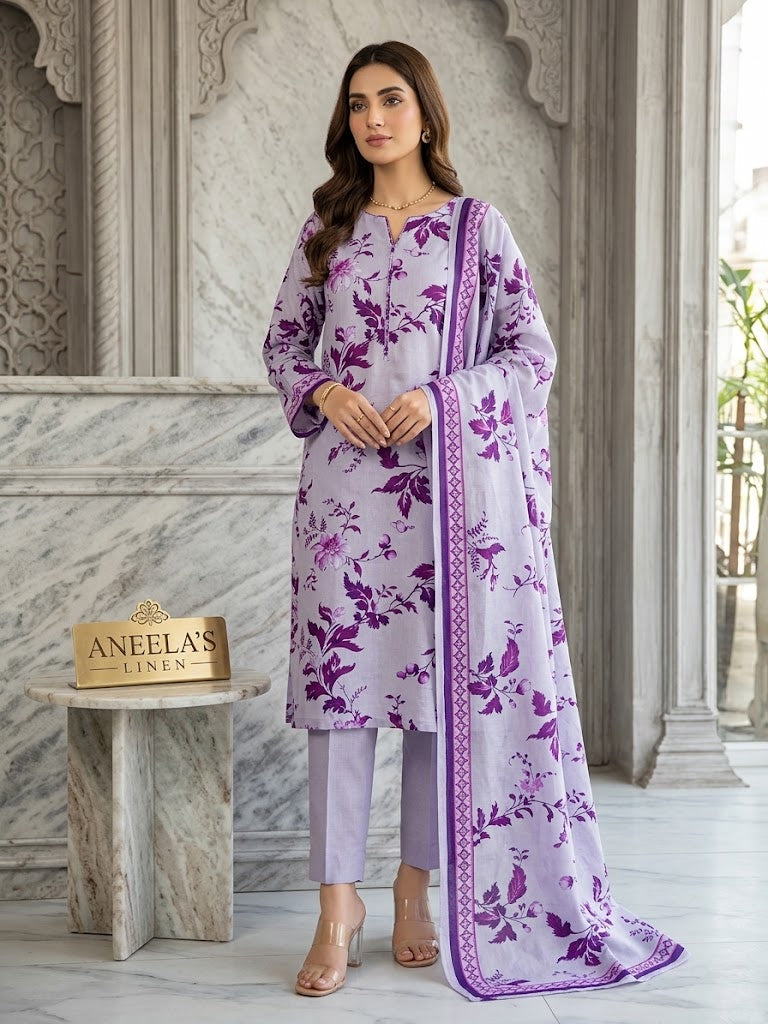Elegant Purple Floral Printed Bedsheet Set – Premium Bed Linen