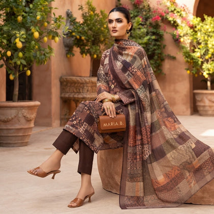 Maria.B Luxury Lawn — Exquisite Brown Geometric 3-Piece Suit