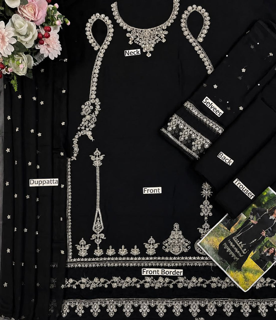 Agha Noor Luxury Chiffon Embroidered - Black