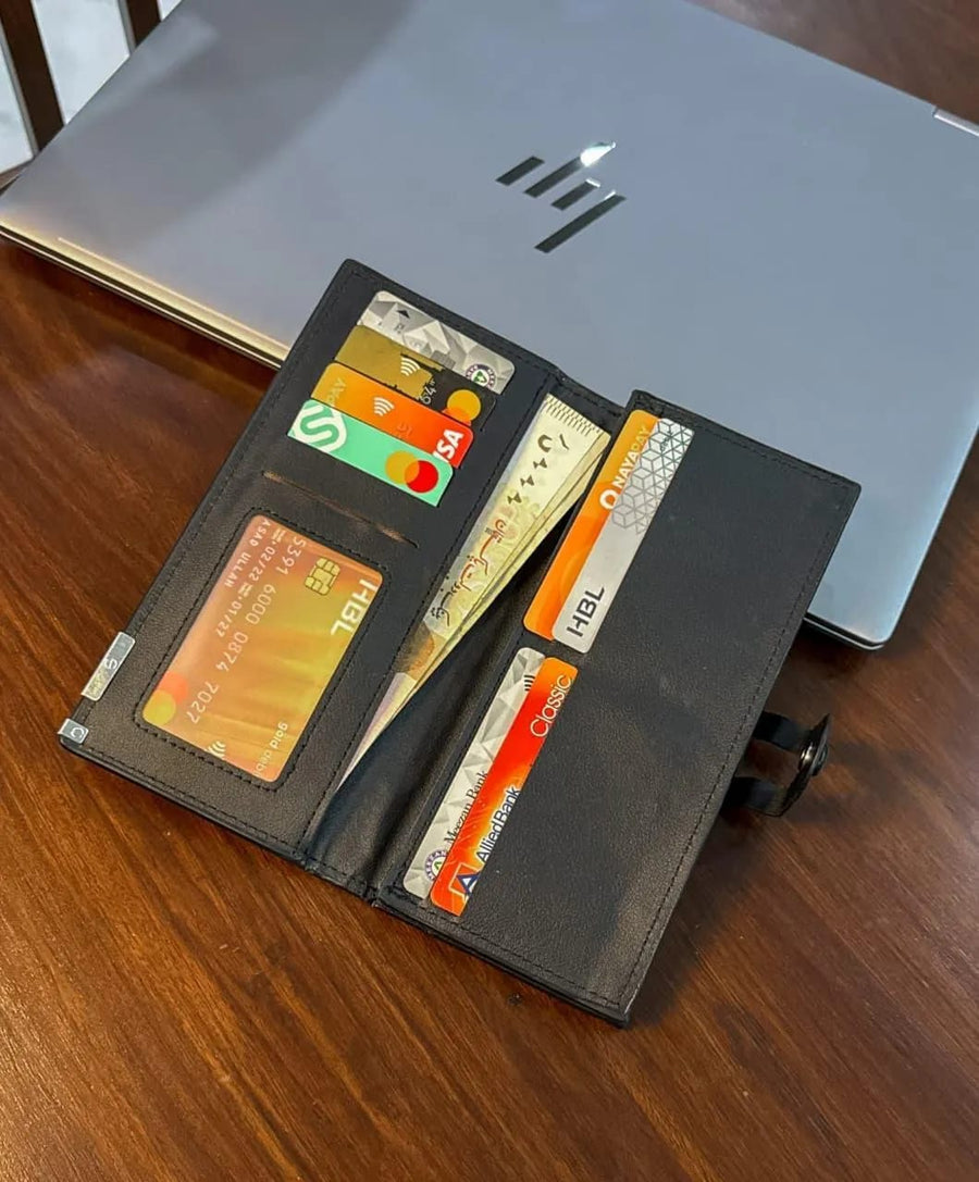 Classic Men's Genuine Leather Bifold Wallet - Premium Slim Pocket Organizer with ID Window - Black