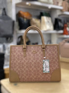 Coach Signature Print Tote Bag for Women with Double Top Handles and Spacious Everyday Carry Design - Beige