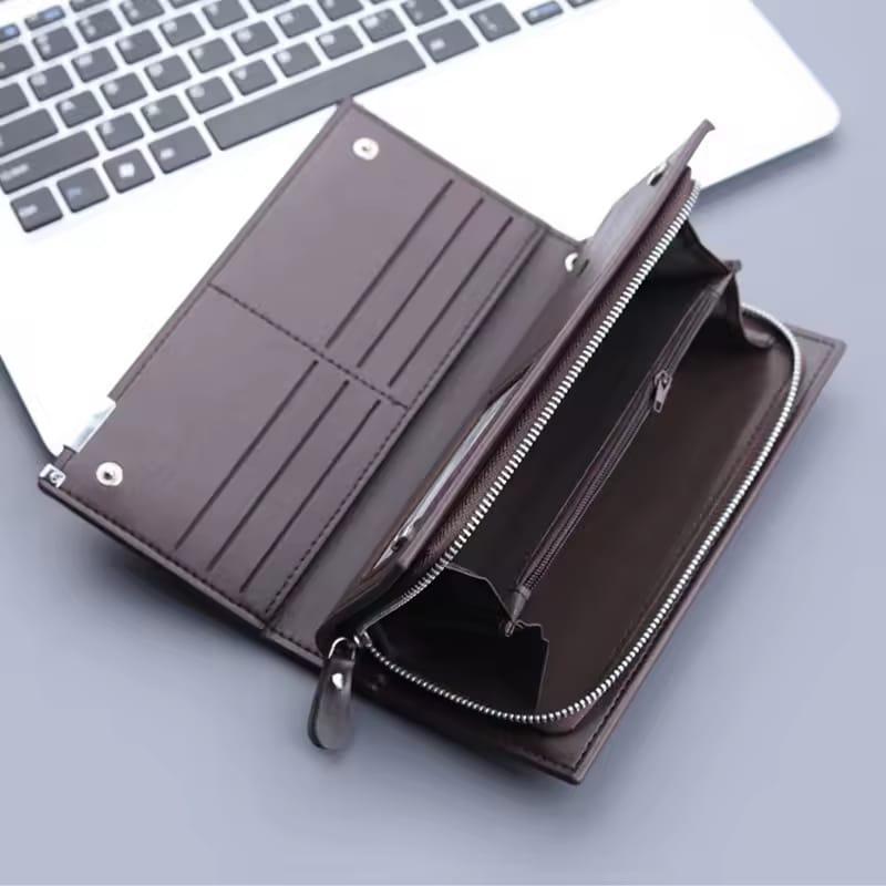 Baellerry Men's Long PU Leather Wallet Clutch with Wristlet Strap - Black