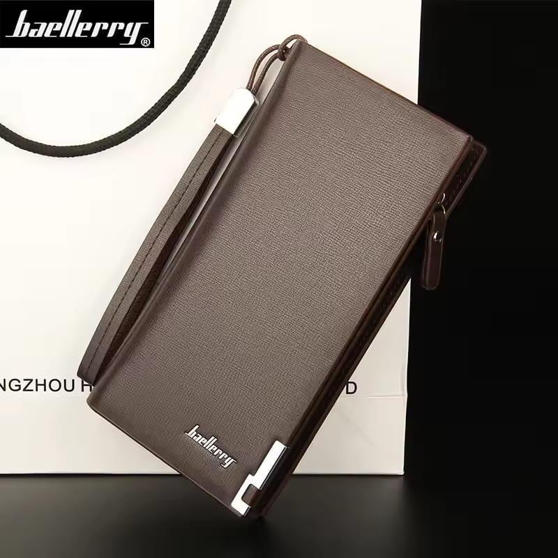 Baellerry Men's Long PU Leather Wallet Clutch with Wristlet Strap - Black